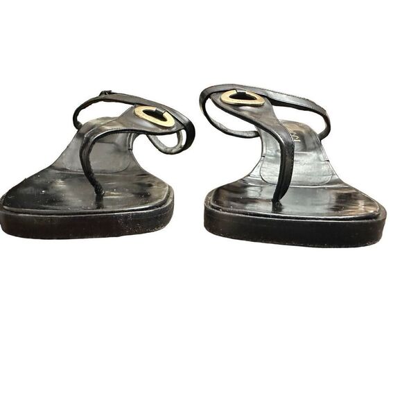 GUCCI Black Leather Slingback T Strap Sandals Size 71/2 - Picture 8 of 9